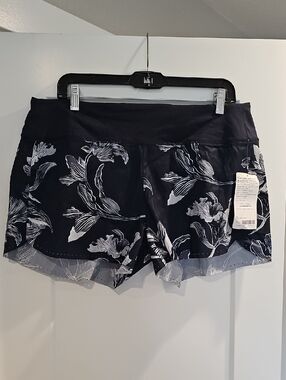 Athleta Navy Floral Run Shorts With Liner